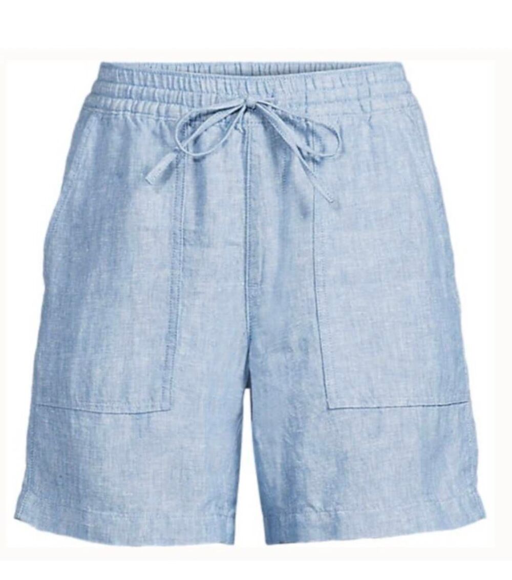 Lands' End Women's Light Blue Linen High-Rise Drawstring Shorts XXL 2XL